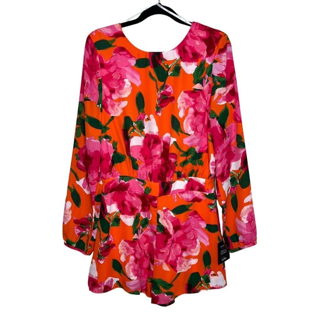 Lulus Sweetest Song Orange Floral Backless Long Sleeve Romper Size M NWT - Picture 4 of 9